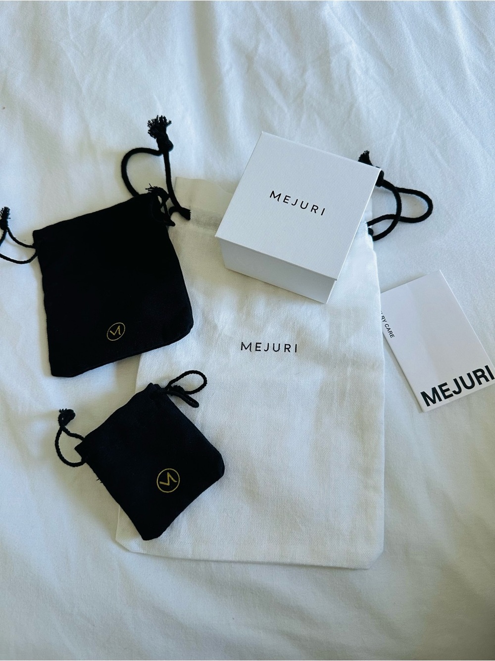 Mejuri Black and White Jewelry Pouch Set with Branded Box